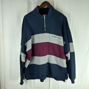 VTG Winner Quarter-Zip Sweatshirt‎ Mens XL Red Blue Gray Colorblock